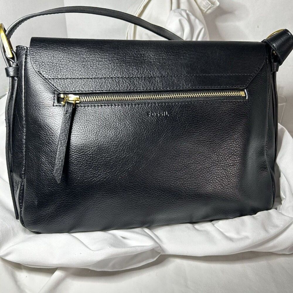Fossil leather handbag Satchel Crossbody Large Utility Sturdy Unisex Flap Brass - Picture 7 of 12